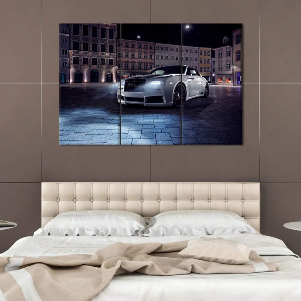 TUMOVO 3 Piece Canvas Wall Art - White Supercar - Modern Home Decor Stretched and Framed Ready to Hang - 12 x 24 inch x 3 Pieces