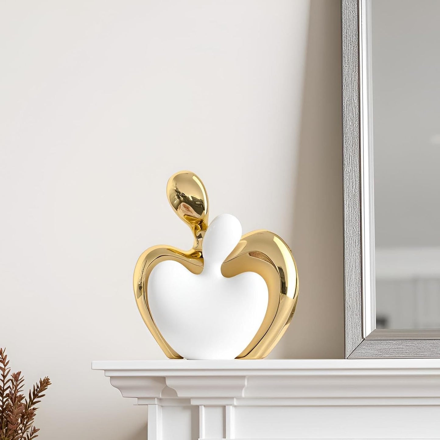 XMGZQ White and Gold Ceramic Couple Figurines Home Decor,Wedding Engagement Romantic Gift for Husband Wife,Large Male and Female Love Statue Valentine's Day Birthday,Abstract Hugging Couple