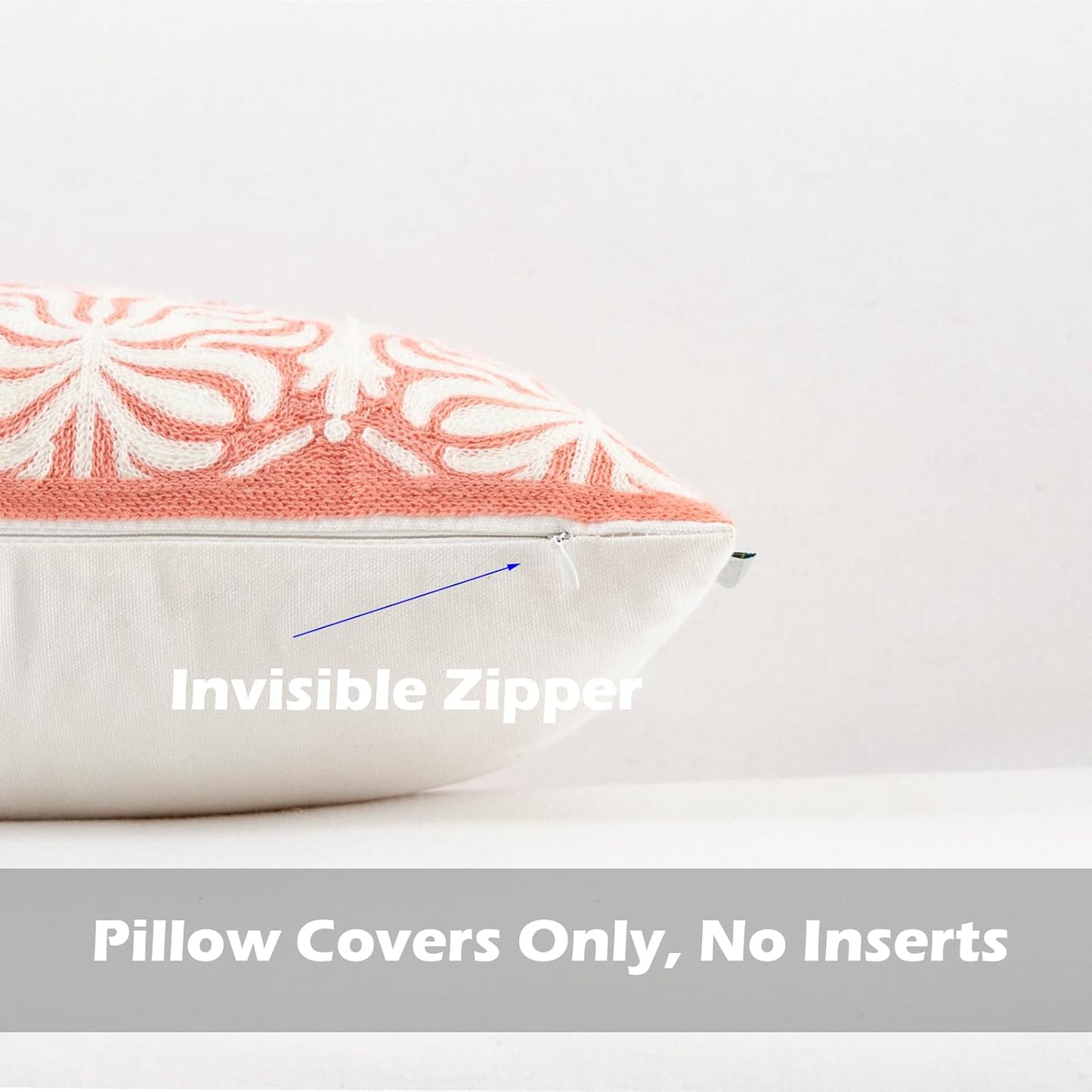 HWY 50 Pink Decorative Lumbar Pillow Cover Rectangle 12x20 Inch (1 Piece), Embroidered Cotton Farmhouse Cushion Cover Pillow Case for Sofa Couch Living Room Bed, Minimalist Floral