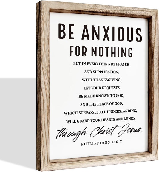 Christian Wooden Wall Signs, Farmhouse Home Decor, Christian Hanging Decor, Living Room Decors, Framed Wall Plaque Sign 15 * 11.5 inches, Be Anxious for Nothing Sign