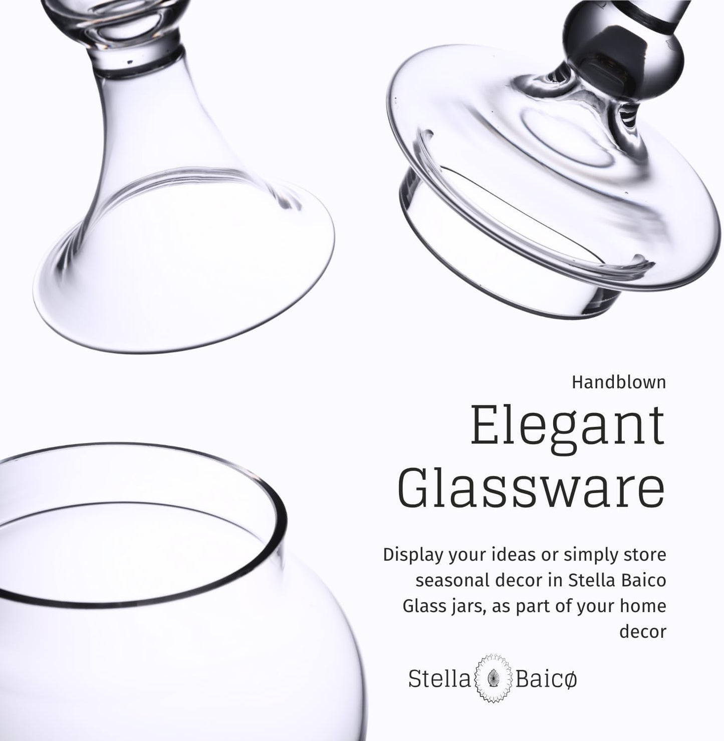 Stella Baic Hand-Blown Glass Apothecary Jar with Lid, Minimalist Style, Decorative Jar, Clear Glass Candy Jar, Height: 12.6", Diameter: 6.5