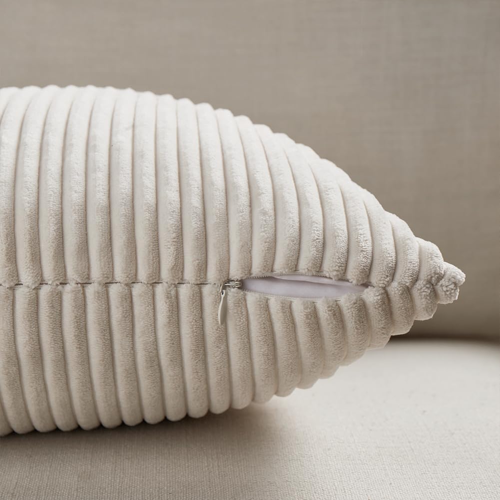 Fancy Homi 2 Packs Cream Euro Decorative Throw Pillow Covers 28x28 Inch for Couch Bed Sofa, Rustic Farmhouse Boho Home Decor, Soft Corss Corduroy Patchwork Textured Square Cushion Case 71x71 cm