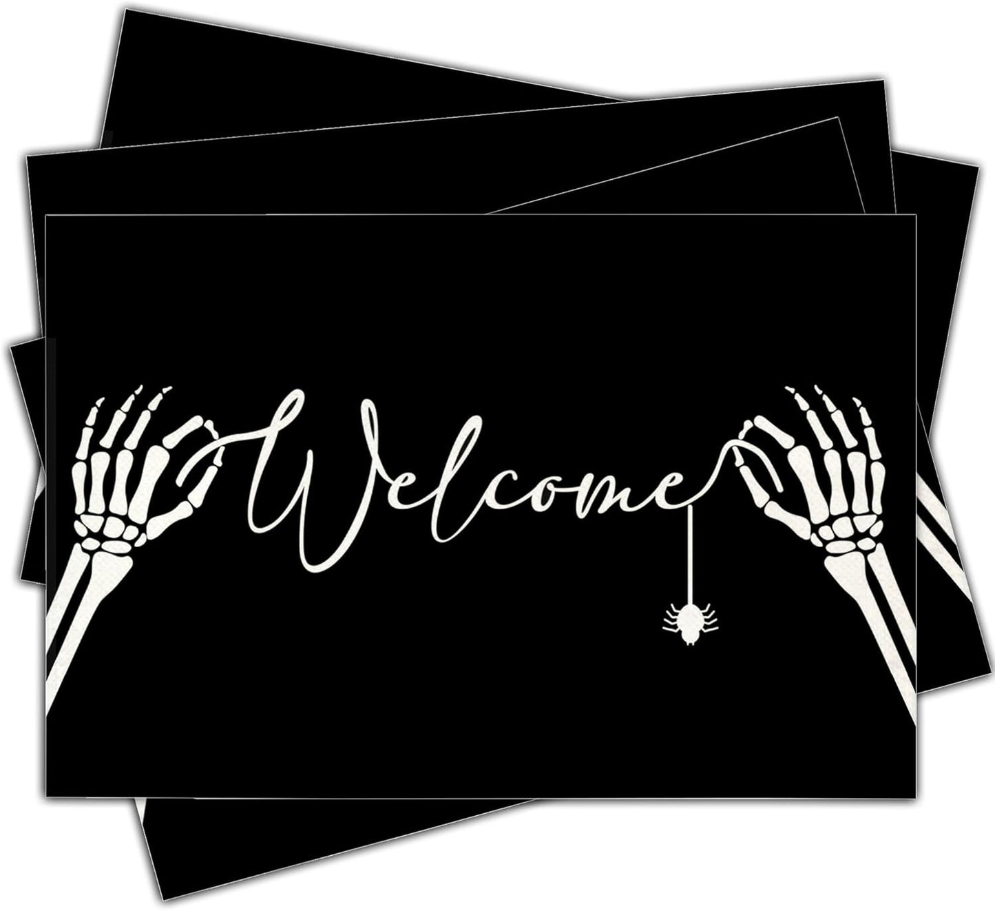 Halloween Skeleton Placemats Set of 4, 12x18 Inch Welcome Decorative Table Mats, Washable Heat Resistant Place Mats for Kitchen Dining Table, Spooky Themed Decoration for Home-B12