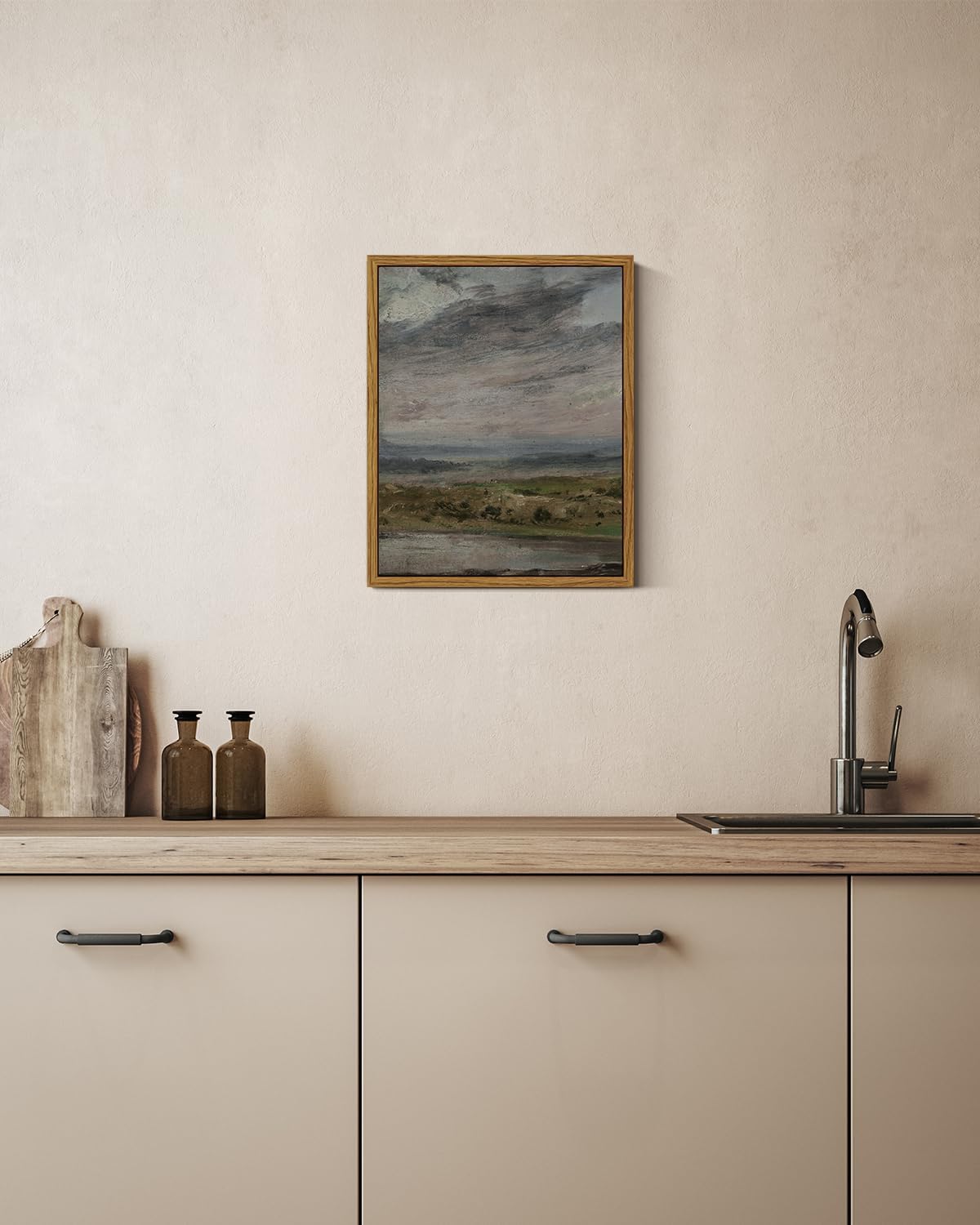 VIYYIEA Framed Canvas Wall Art Home Decor Classical Scenery Wall Pritns The Heath Grassland Oil Painting Farmhouse Wall Decor Vintage Landscape Aesthetic Countryside Decor for Living Room 8x10in