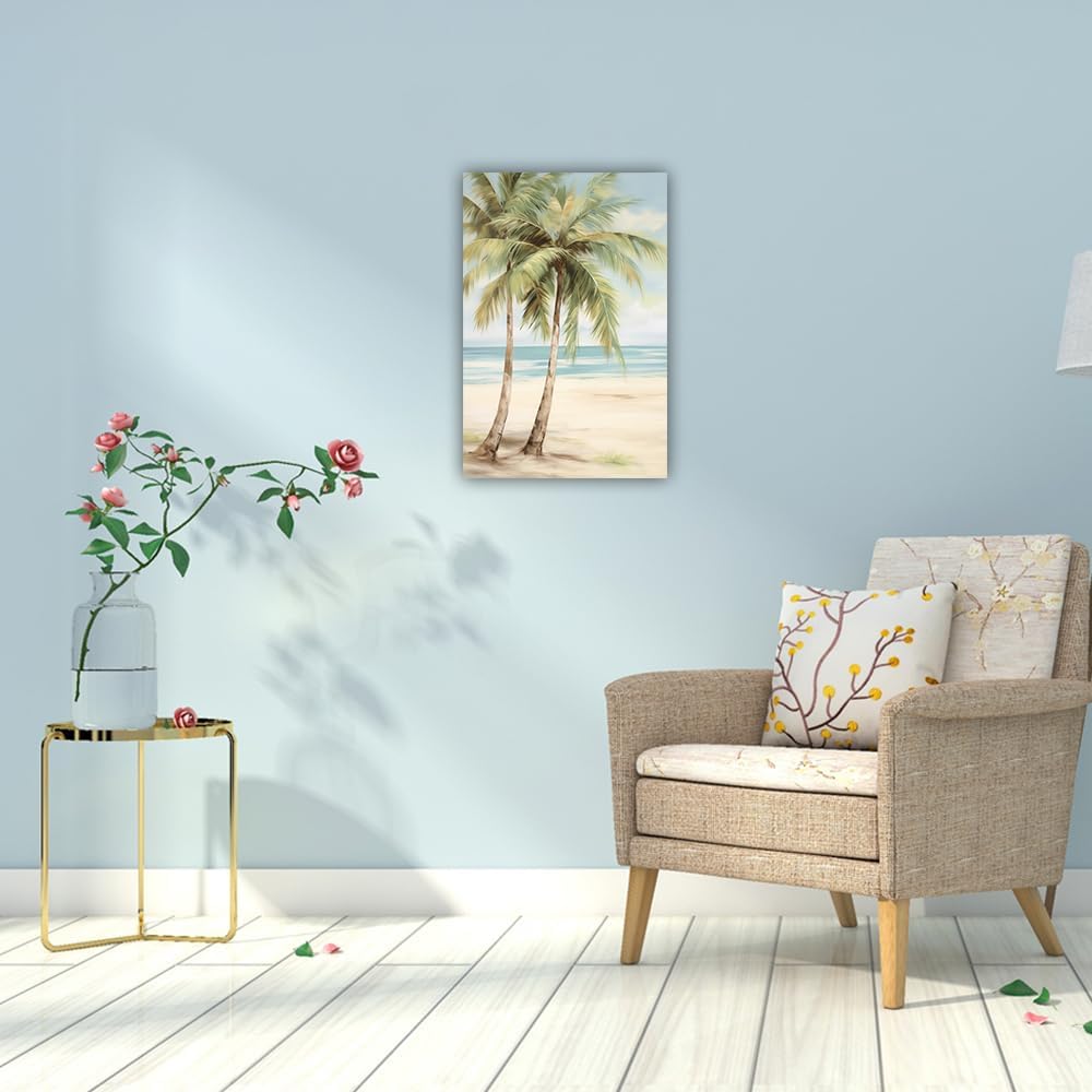 LURENCZH Tropical Beach Canvas Wall Art Seaside Palm Tree Picture Wall Decor Ocean Scenery Painting Prints for Bathroom Decor Framed(Beach-2,28.00" x 42.00")