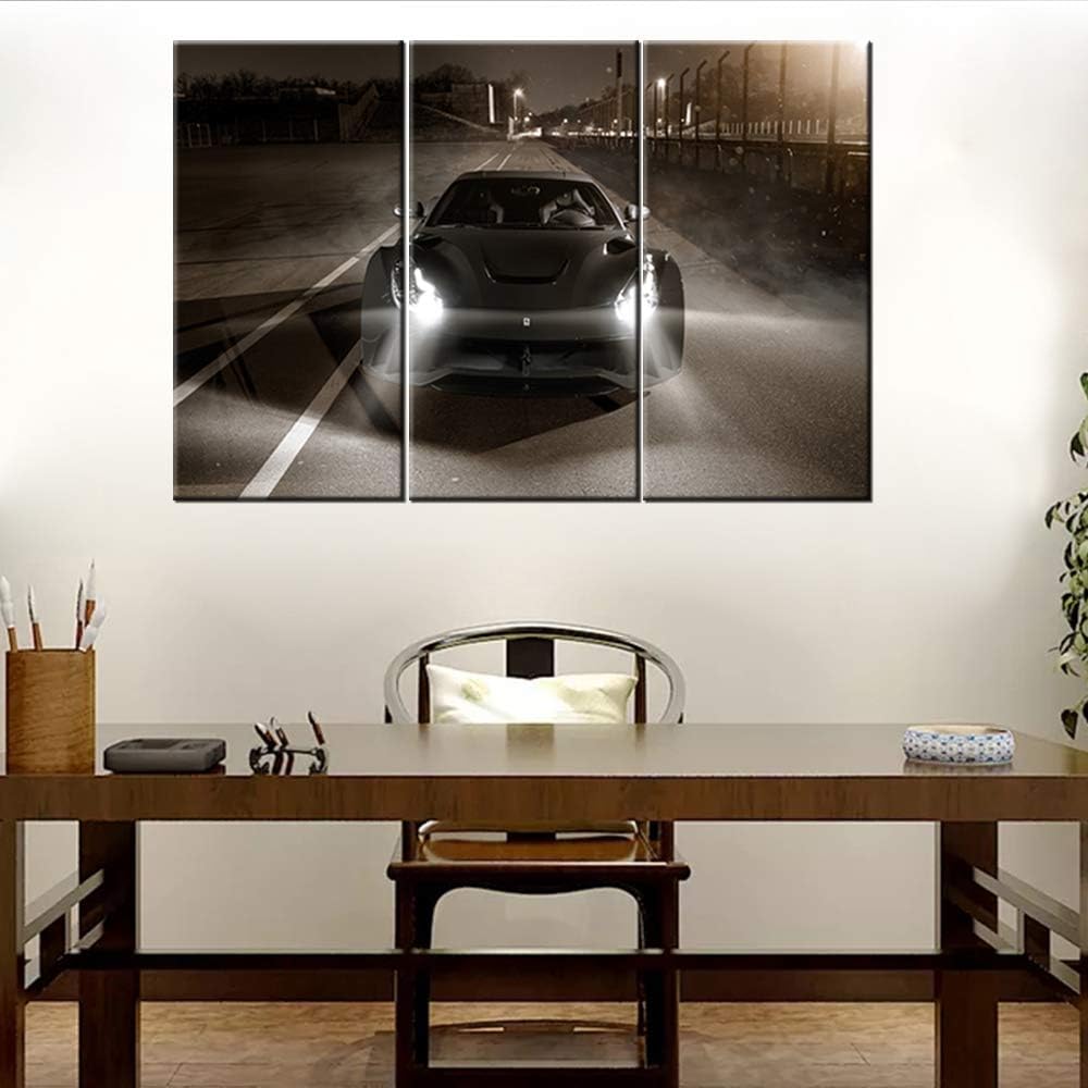 TUMOVO 3 Pieces F12 berlinetta Sport Car Canvas Giclee Print Painting Picture Wall Art Home Decor Gifts for Boy Room Ready to Hang - 12 x 24 inch x 3 Panels