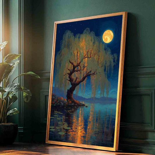 Vlolvfe Night Scenery Wall Art Country Nature Full Moon Poster Abstract Scenery Wall Art Nature Themed Tree Pictures Night Sky Picture Landscape Pictures Living Room Decor 16x24inch No Frame