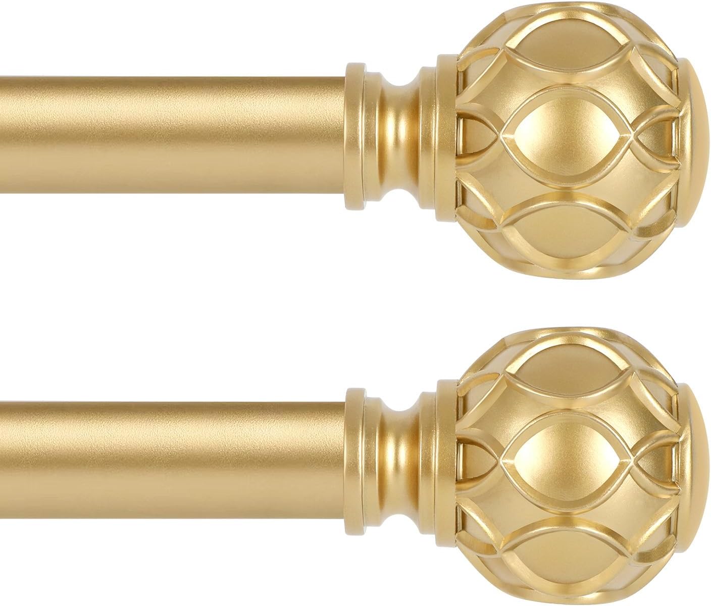 Gold Adjustable Curtain Rods for Windows:Farmhouse Heavy Duty Curtain Rod for Bedroom Living Room,Boho Decorative Rustic Drapery Rod with Vintage Coastal Texture Finial,Brass Gold 2Pack 36-88"