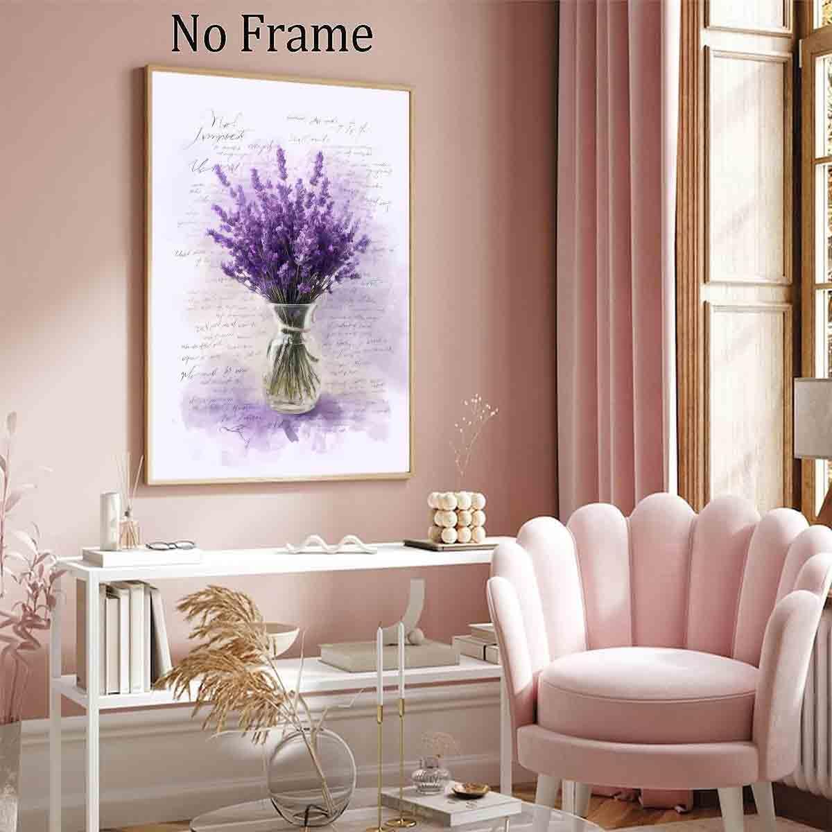 Lavender Wall Art Purple Flower Pictures Flowers In Vase Canvas Wall Art Country Floral Watercolor Flower Prints Rustic Floral Painting Plant Pictures Botanical Flower Prints Decor 16x24inch No Frame