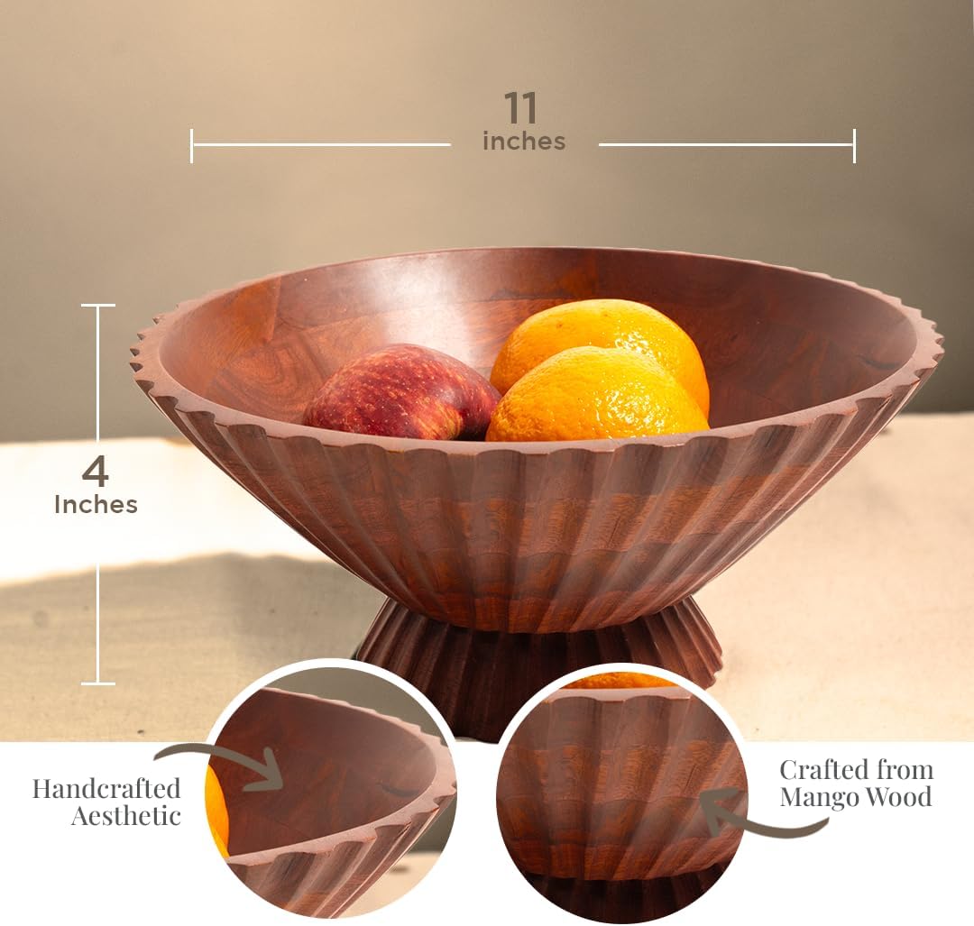 Folkulture Wooden Fruit Bowl for Kitchen Island | (11") Countertop or Eco Friendly Decorative Centerpiece Table Decorations | Decorative Bowls, Fruits Tray or Fruit's Holder for Kitchen Counter Decor