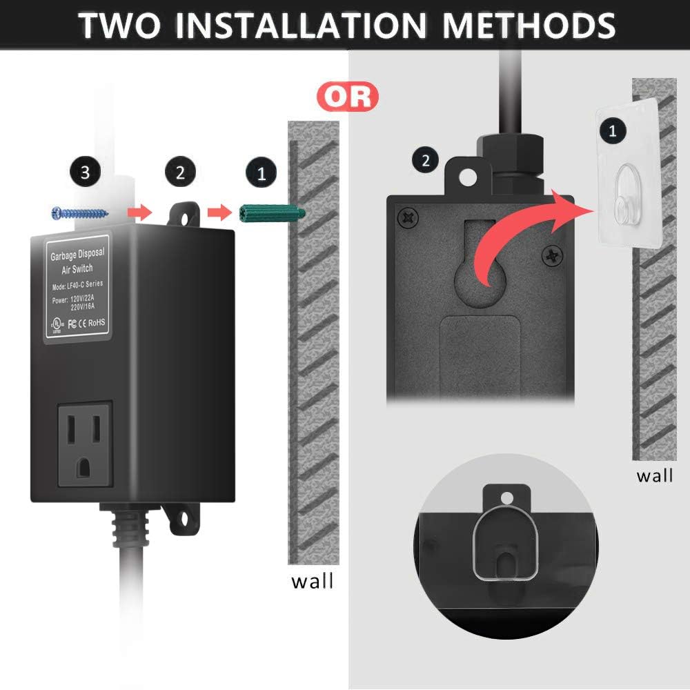 Garbage Disposal Air Switch Kit for SinkTop Waste Disposal with Stainless Steel Brushed Nickel Short Air Button by briidea