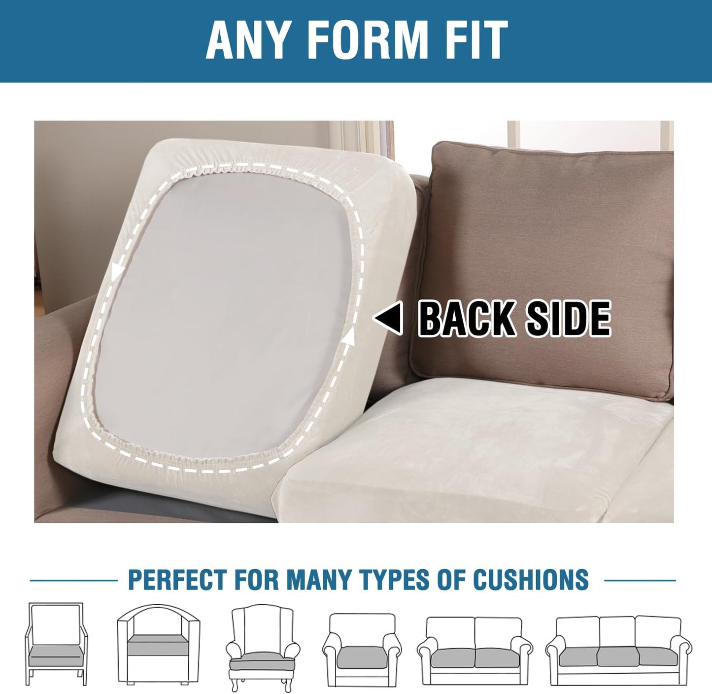 H.VERSAILTEX Velvet Stretch Couch Cushion Cover Plush Cushion Slipcover for Chair Loveseat Sofa Cushion Furniture Protector Seat Cushion Sofa Cover (2 Piece Medium Sofa Cushion Covers, Porcelain)