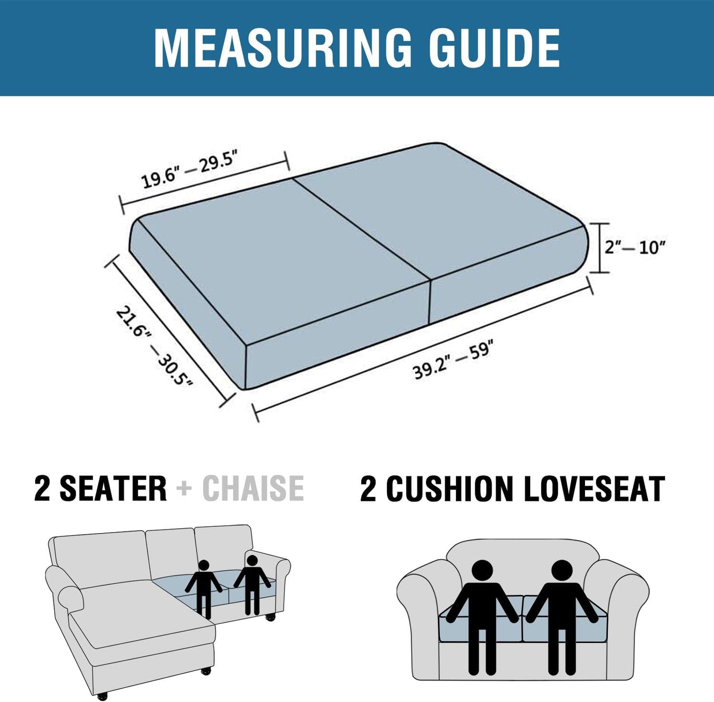 H.VERSAILTEX Super Stretch Individual Seat Cushion Covers Sofa Couch Slipcover Sets Thick Jacquard Textured Twill Fabric (2 Piece Medium Covers, Grey)