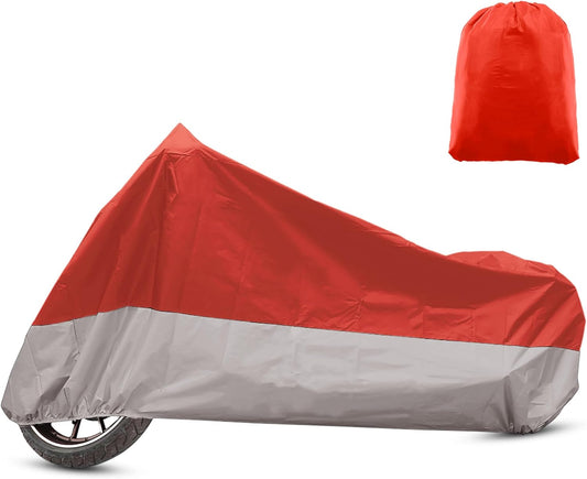 X AUTOHAUX Motorcycle Cover for Harley Davidson for Honda for Suzuki All Season Waterproof Sun Outdoor Protection Motorbike Cover Fits Up to 104.33'' Motorcycles Cover XXL Red Silver Tone