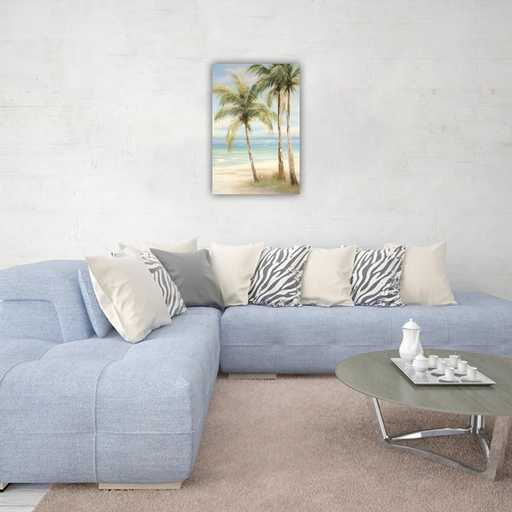 LURENCZH Tropical Beach Canvas Wall Art Seaside Palm Tree Picture Wall Decor Ocean Scenery Painting Prints for Bathroom Decor Framed(Beach-3,20.00" x 30.00")