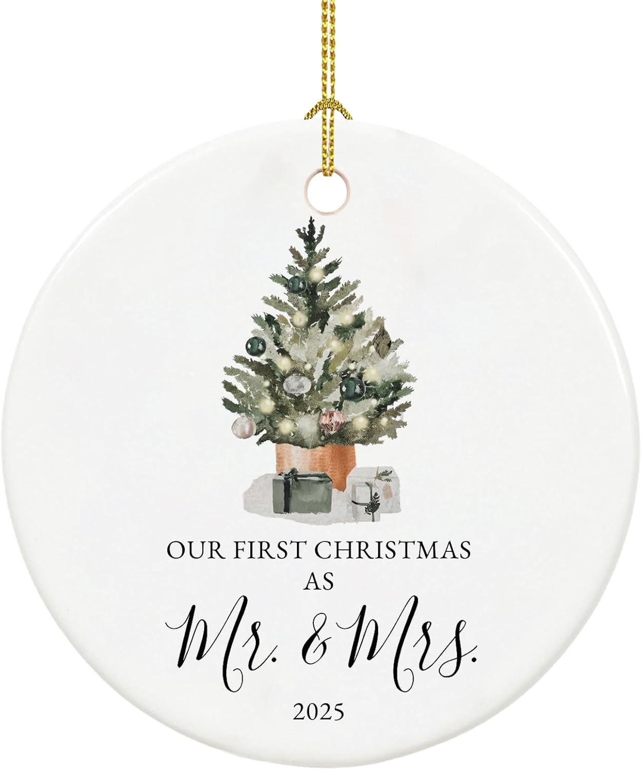 Our First Christmas Married Ornament 2025, Just Married Gifts for Couple, Mr and Mrs, Ceramic Keepsake with Ribbon and Gift Box