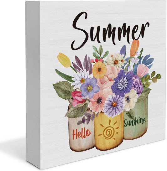Summer Decor Farmhouse Summer Decorations Hello Sunshine Wooden Sign Rustic Home Decor 5 x 5 Inches