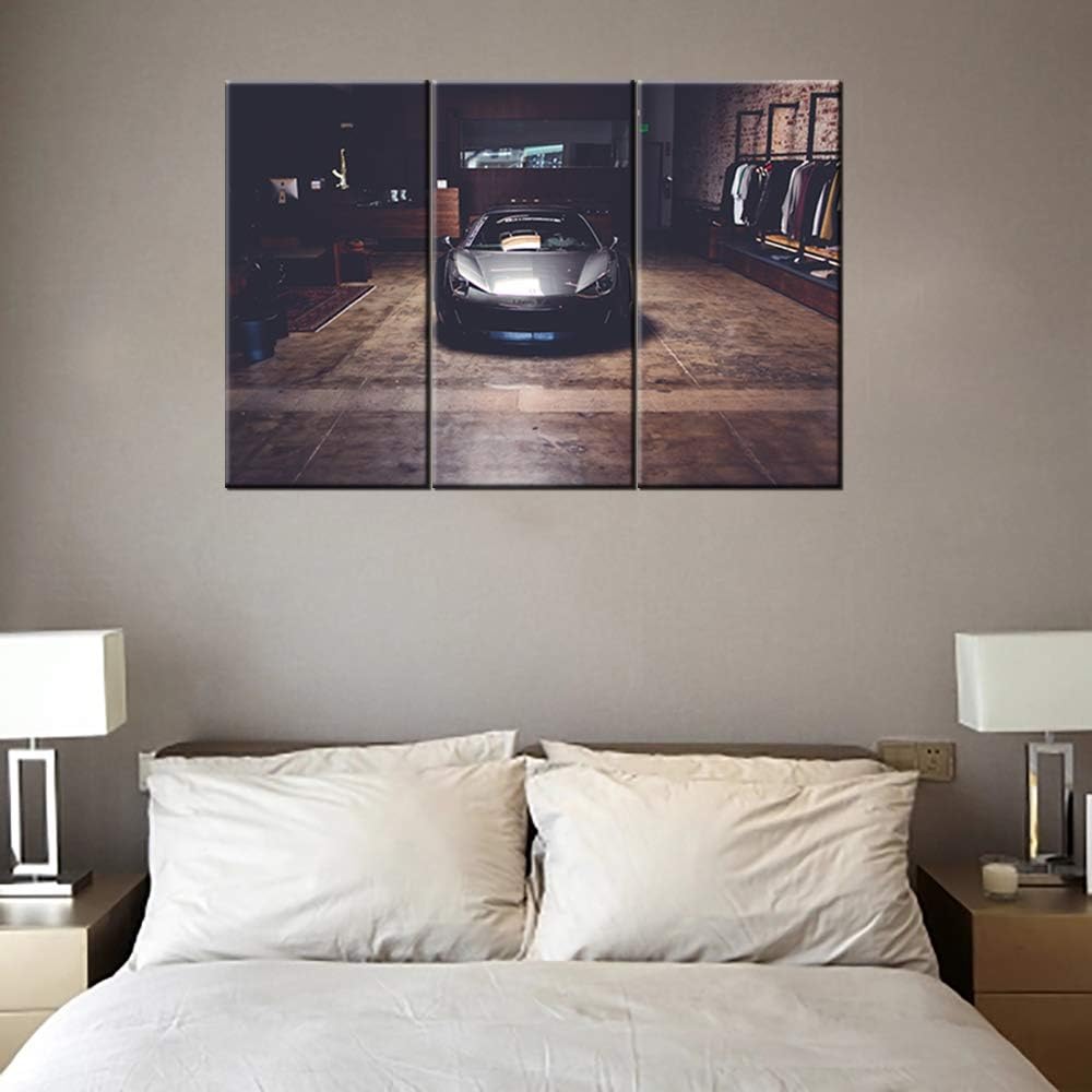 TUMOVO Canvas Print Wall Art Painting Black Speedy Racing Car Picture Sports Car Modern Giclee Prints Stretched and Framed Artwork - 28 x 14inch x 3 Panel