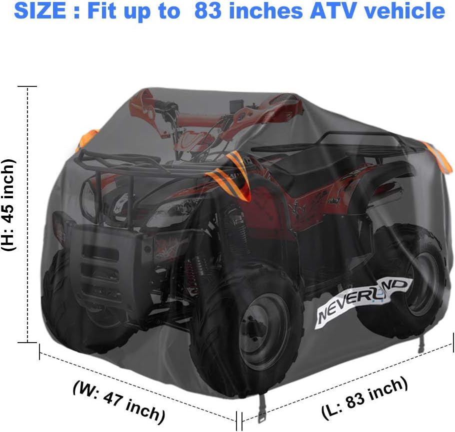 NEVERLAND ATV Cover Oxford Cloth Heavy,Compatible with Polaris Sportsman Yamaha Grizzly Honda FourTrax Kawasaki KFX Wheel Car with Air Vents Reflective Strips and Buckle Straps Length up to 78 inches
