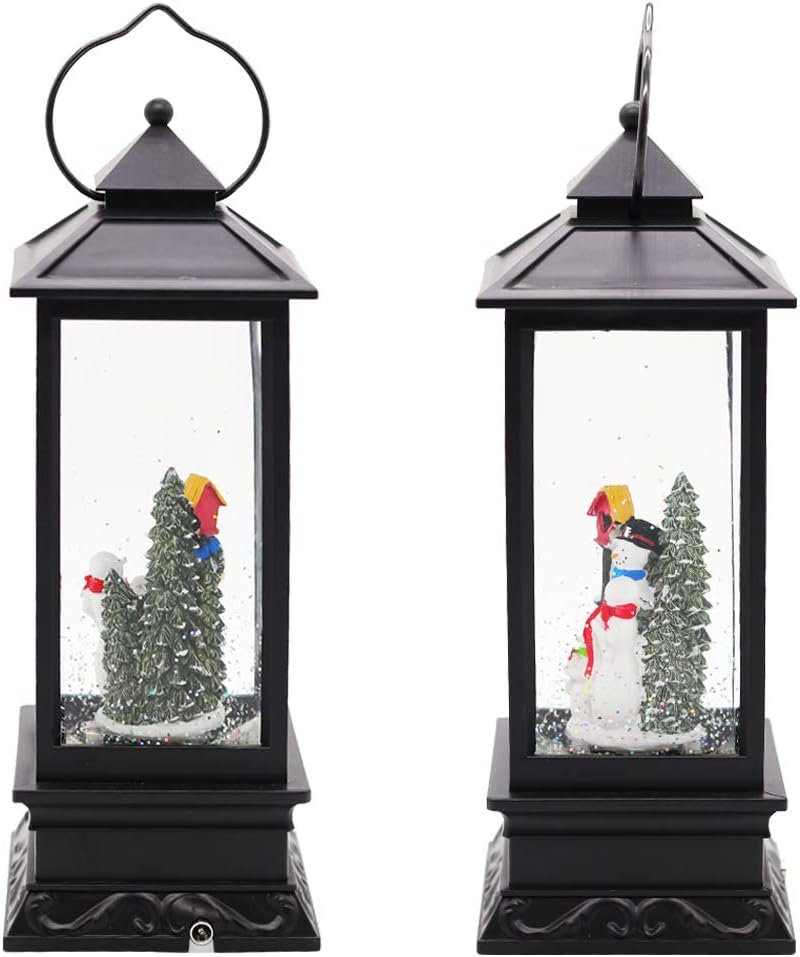 Eldnacele Christmas Snow Globe Lantern with Music, Battery Operated Lighted Swirling Glitter Water Lantern with Timer for Christmas Home Decoration, Snowman