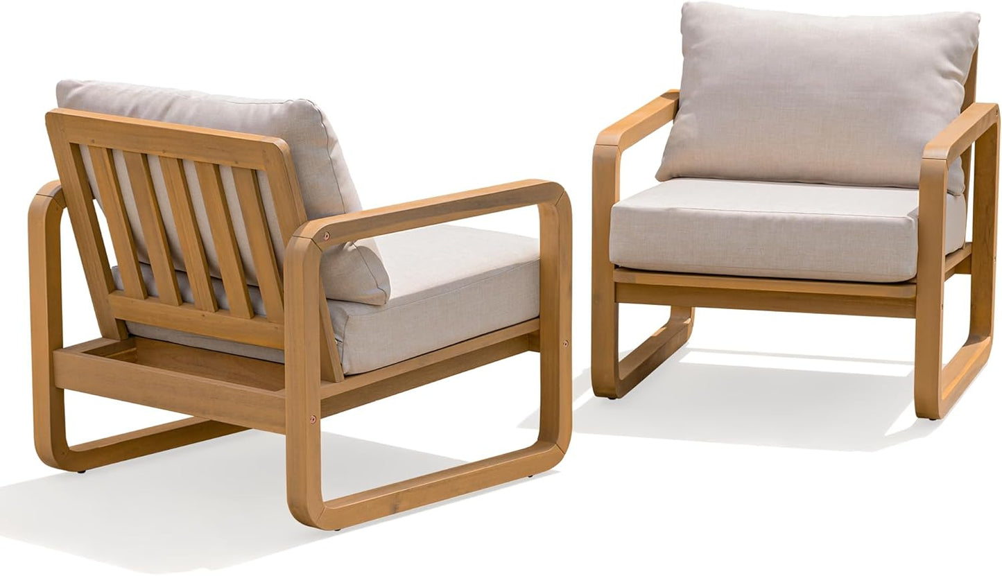 Idzo Ivy Wood Club Chair Set of 2 – Beige Fabric, Outdoor Wooden Armchair Seating with Cushions for Patio, Garden, or Balcony Relaxation