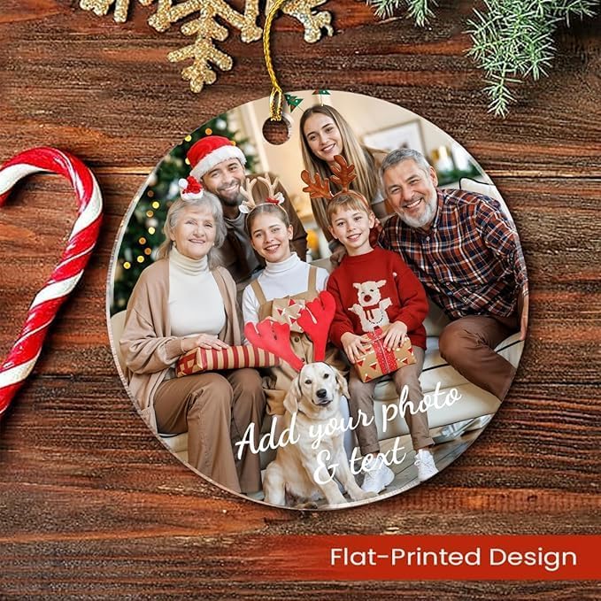 Personalized Photo Ornament for Family - Custom Round Acrylic Ornaments for Family, Create Your Own Ornament Keepsake Gifts Xmas Home Decorations