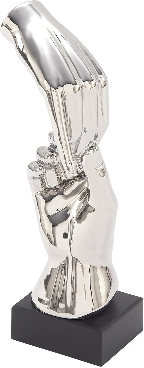 Deco 79 Polystone Hands Decorative Sculpture Home Decor Statue, Accent Figurine 5" x 4" x 13", Silver
