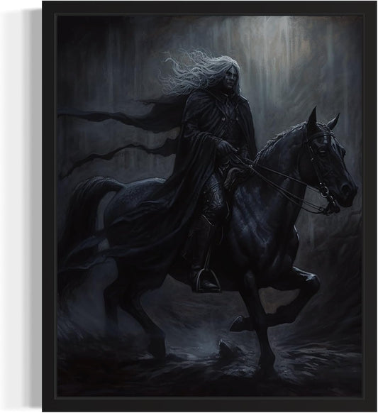 Black Dark Knight Poster Art Print, Halloween Scary Vintage Wall Art Academia Spooky Painting Decoration for Horror Prints, Gothic Posters Bedroom Decor 89 (Black Dark Knight, 16 x 20 inches, Unframed)