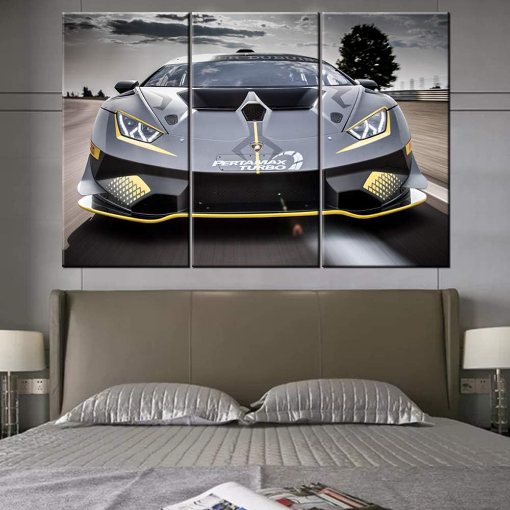 Wall Art for Living Room Black Sports Car Paintings Fantasy Scenery Pictures Contemporary Artwork Printed on Canvas Home Decor Giclee Framed Stretched Ready to Hang Gift - 40 x 20inch x 3 panels