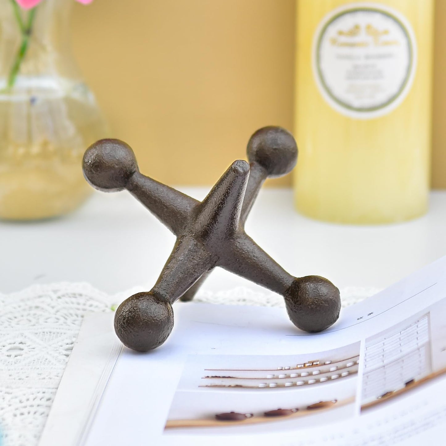 Sungmor Cast Iron Decorative Jack Statue, Home Office Accent Figurine, Antique Brown Jack Sculpture for Bookcase or Table Decoration, Creative Bookends, Paperweight, Door Stop