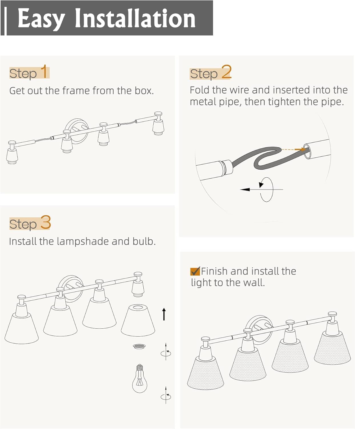 FEMILA 4-Light Bathroom Light Fixtures, Farmhouse Modern Vanity Lights Wall Lamp with Hammered Metal Shade Finish, Dark Blue, 4FG59B-4W Blue