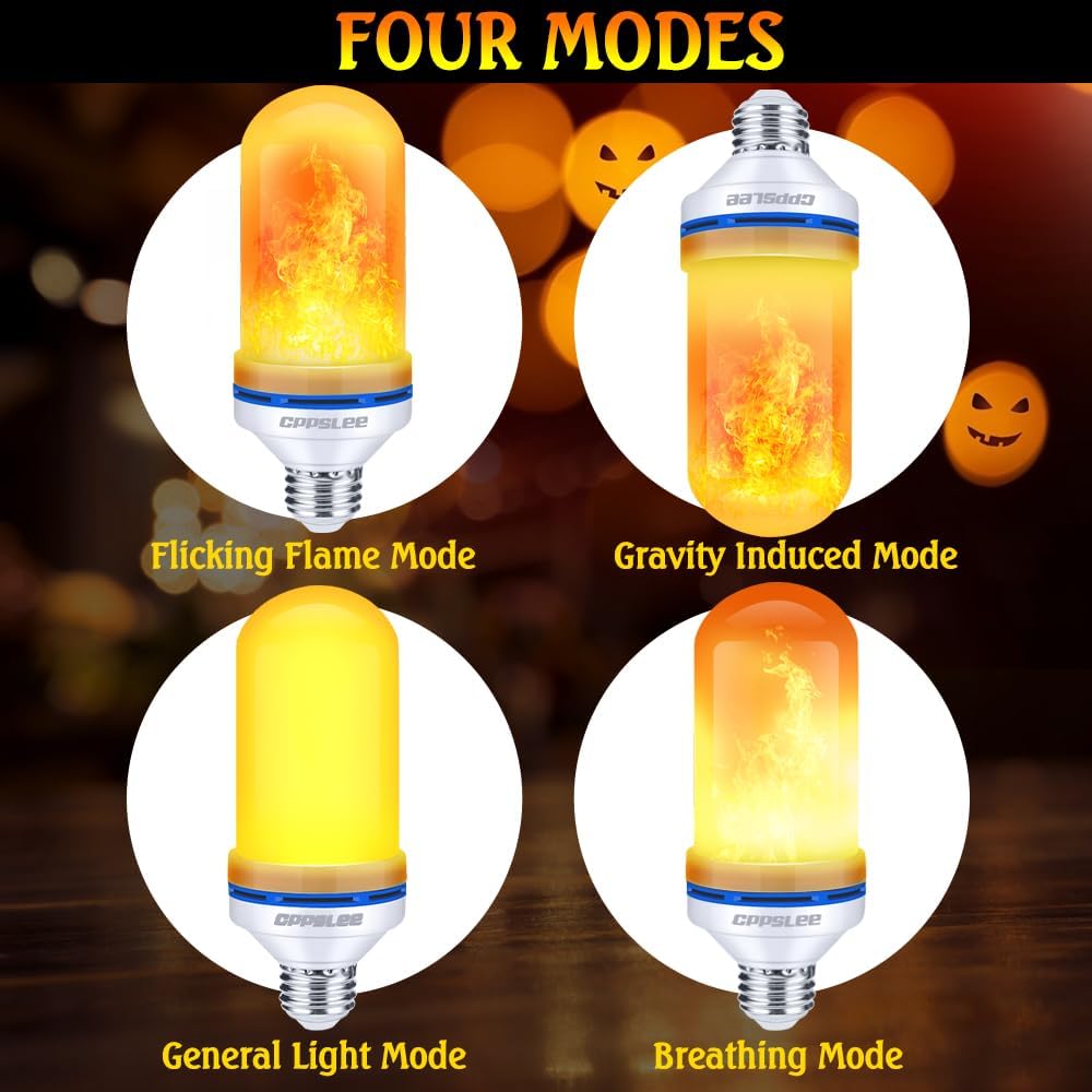 CPPSLEE Upgraded LED Flame Light Bulbs, 4 Modes Flickering Light Bulbs, E26 Base Fire Flame Bulb for Halloween Decorations Outdoor, Christmas Lights Patio Indoor Home Decor (Yellow, 6 Pack)