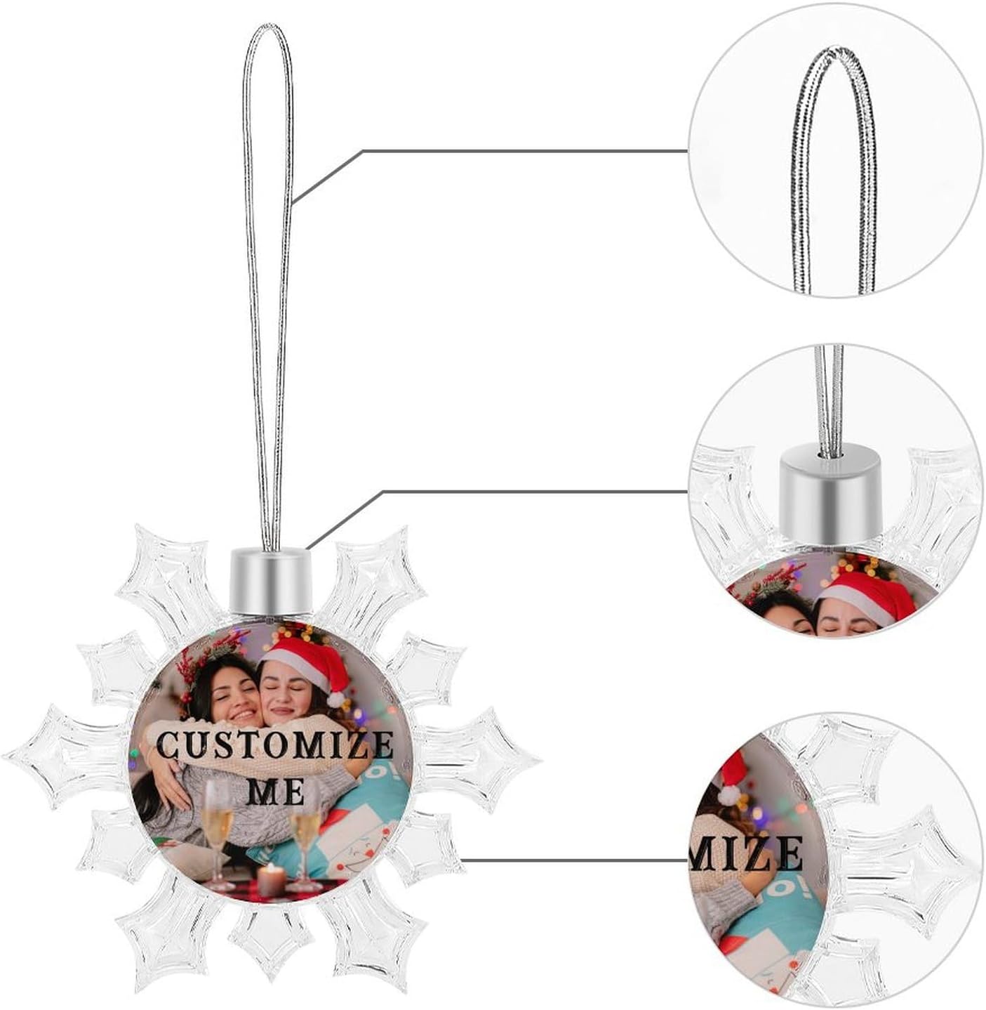 Personalized Christmas Ornaments - Custom Picture & Text Ornaments for Christmas 2024, Baby's 1st Christmas Ornament with Picture for Xmas Tree Custom Gifts for Family, Mom, Dad, Friend (Snow)