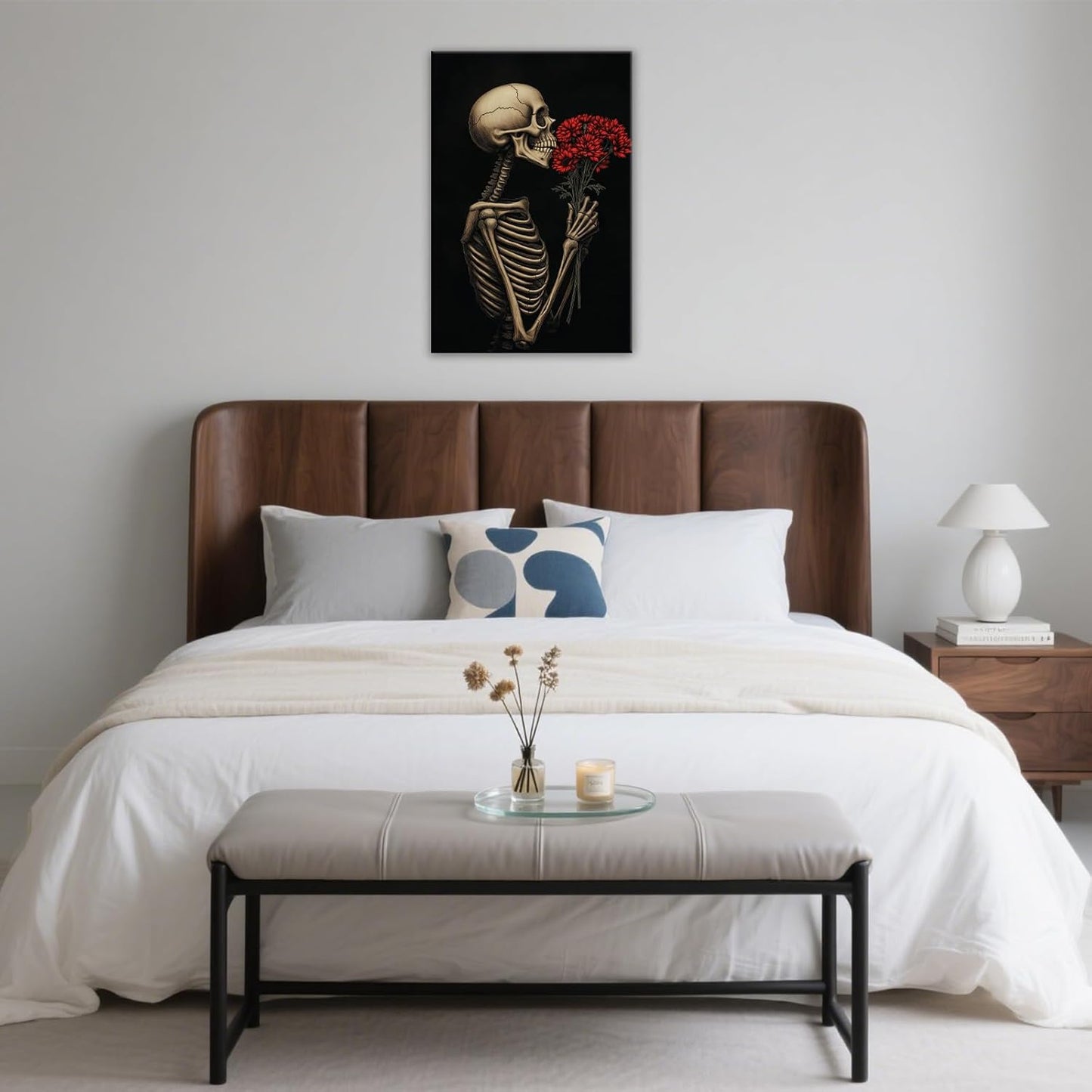 OAAPITI Red Rose Skull Wall Art Dark Themed Skeleton Painting Modern Artwork for Gothic Home Decor(Artwork-5,12"x18")