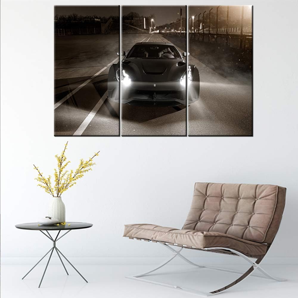 TUMOVO 3 Pieces F12 berlinetta Sport Car Canvas Giclee Print Painting Picture Wall Art Home Decor Gifts for Boy Room Ready to Hang - 12 x 24 inch x 3 Panels