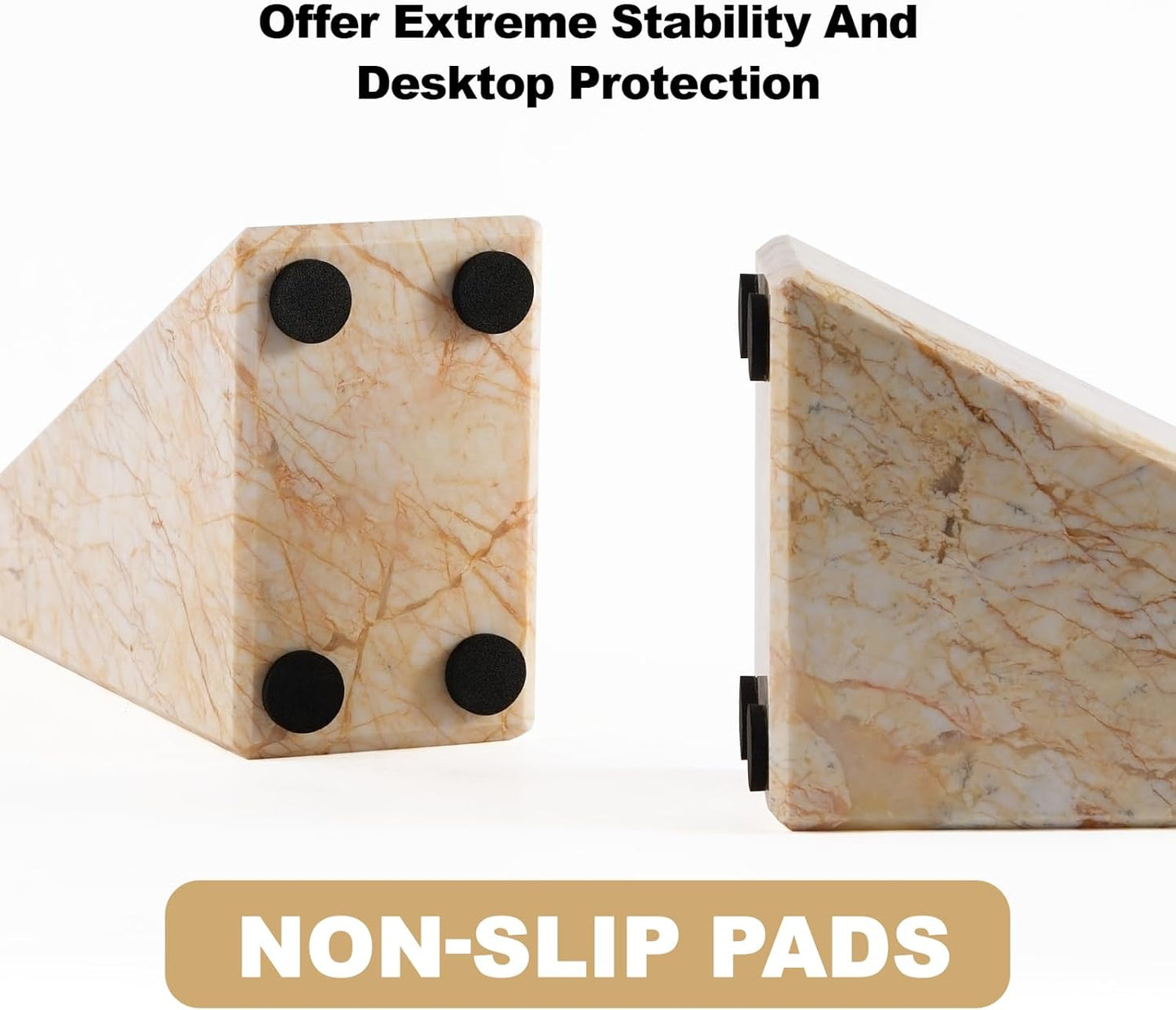 Marble Bookends，Natural Decorative Bookend for Shelves, Non-Skid Book End for Heavy Books, Idea Book Stoppers & Holder for Desk Bookshelf Decor, Modern Home Decor Cream Color Book Ends, Set of 2