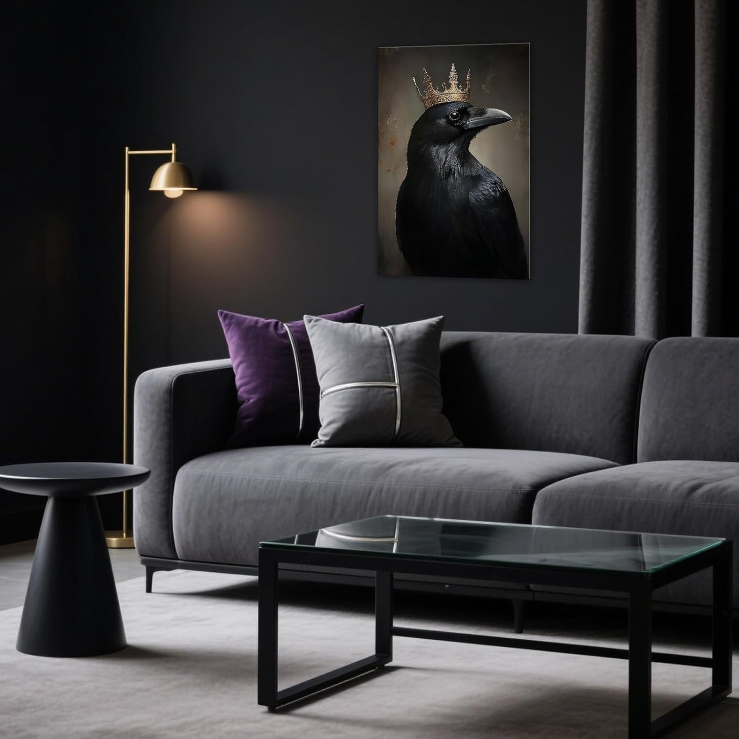 OAAPITI Raven King Wall Art Mysterious Black Bird Painting Dark Gothic Animal Canvas Print for Living Room Bedroom Home Office Inspirational Decor(Artwork-8,28"x42")