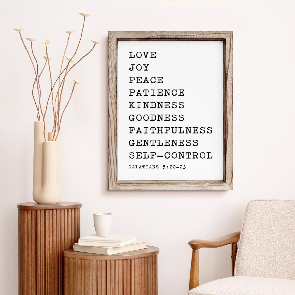 Christian Wall Decors, Positive Home Decors for Living Room, Galatians 5:22-23 Signs Decor, Scripture Decor Art, Framed Wall Plaque Sign 15 * 11.5 inches, Love Joy Peace Sign