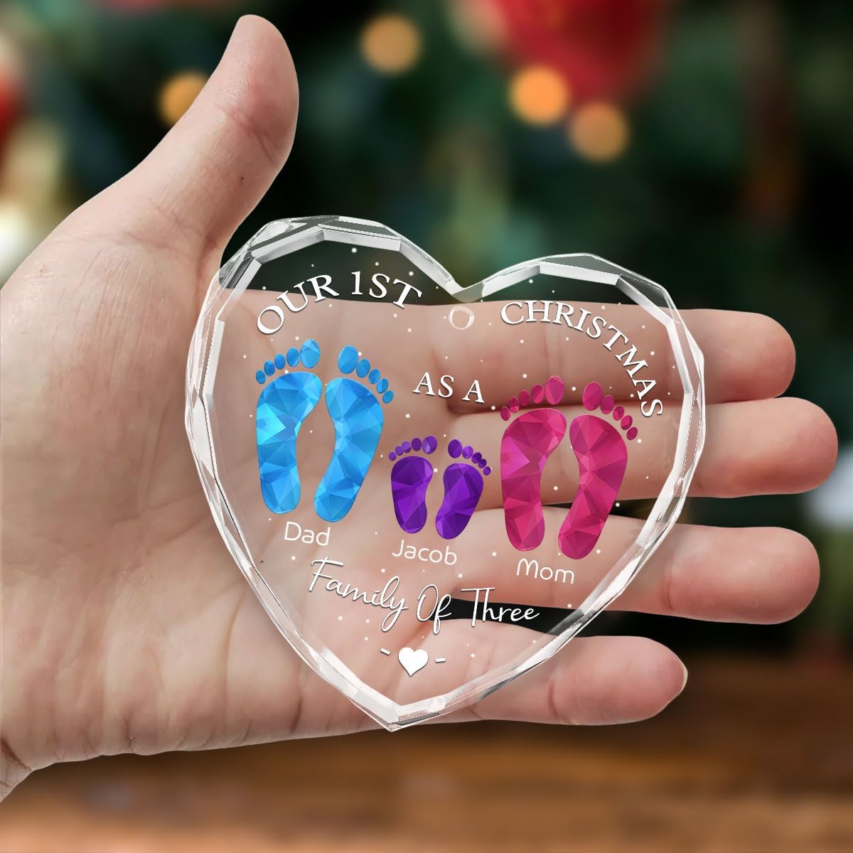 First Christmas As A Family - Personalized Custom Glass Ornament for Family of 7 People and Pets, 1st Xmas Family Ornament 2025 Baby's First Christmas
