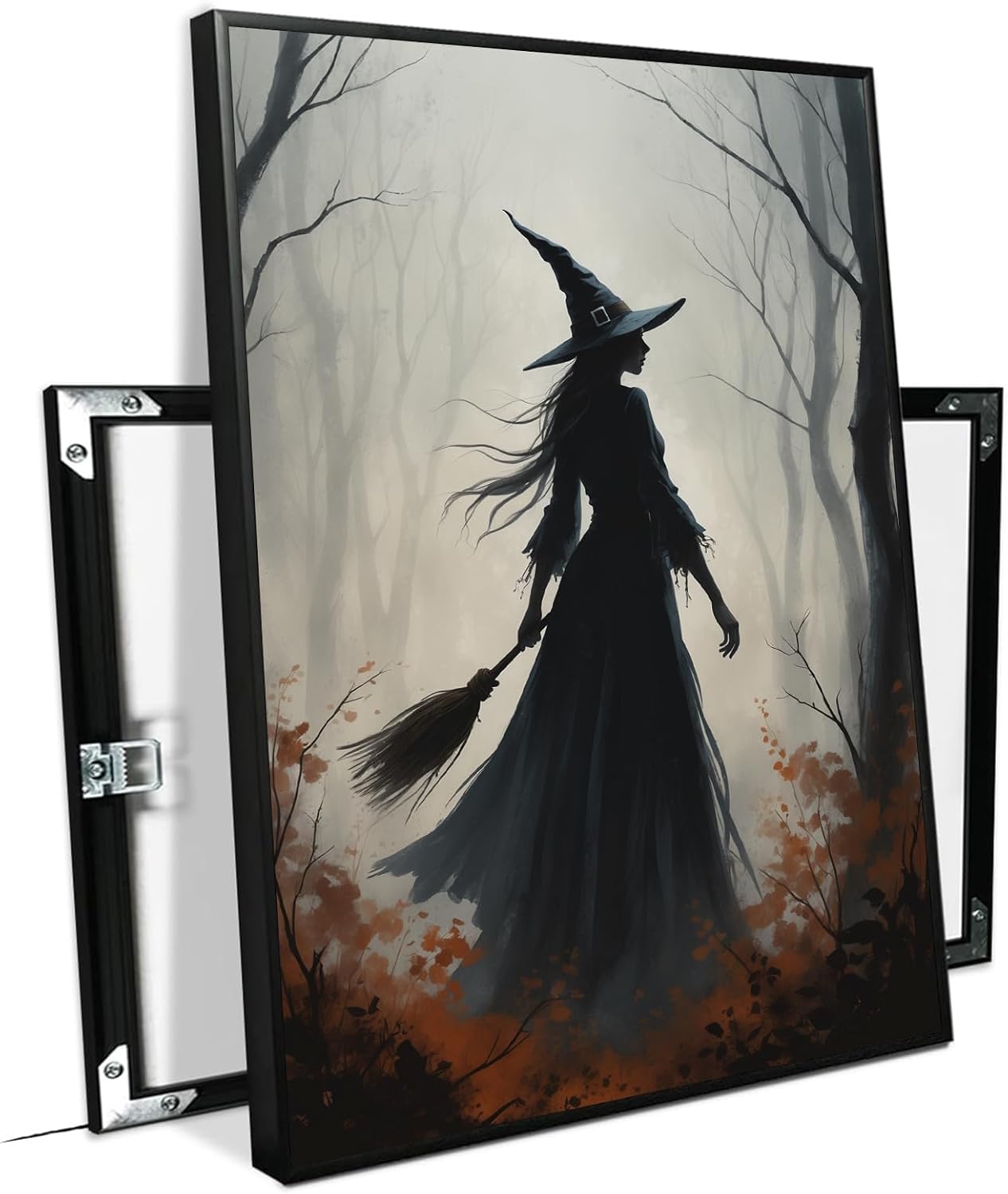 JFHCQJPK Vintage forest witch silhouette poster Halloween mural poster decoration mural art magic suitable for home living room bedroom8x12in Metal blackFramed