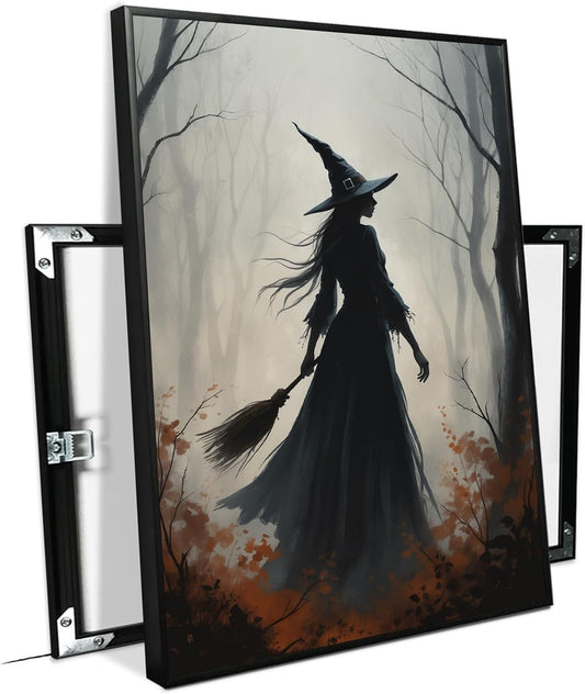 JFHCQJPK Vintage forest witch silhouette poster Halloween mural poster decoration mural art magic suitable for home living room bedroom12x16in Metal blackFramed