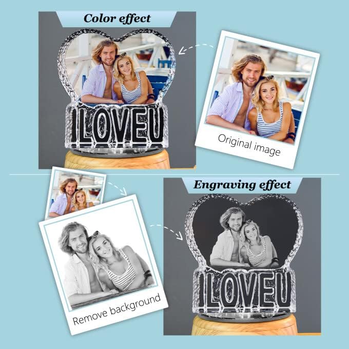 I Love U Photo Custom Night Light Rose Flower Bouquet Personalized 3D Crystal Lamp 7 Color Light Bluetooth Rotation Crystal Photo Frame Best Gift for Couple Love Women Men Wedding Christmas