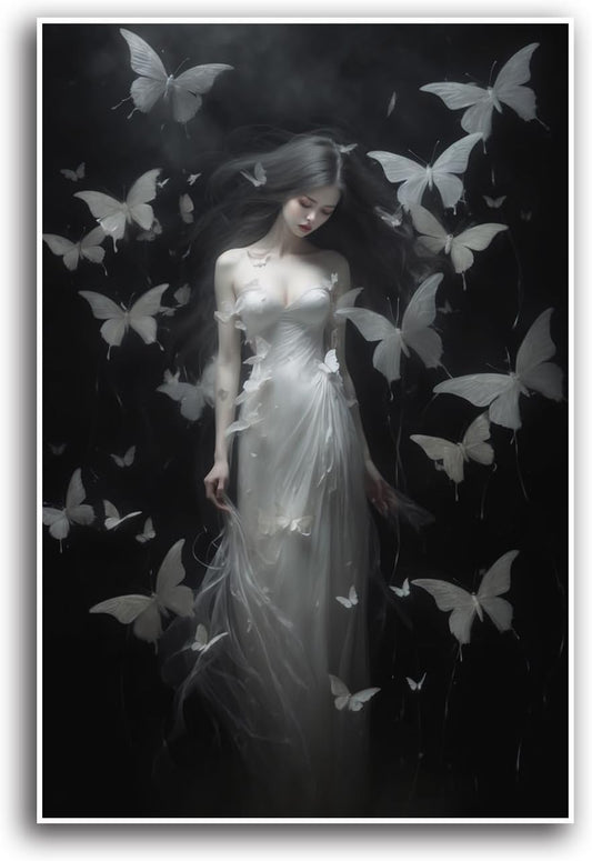 JFHCQJPK Vintage Gothic Feminine Canvas Wall Art Print Butterfly Poster Moody Female Wall Art Retro Artwork Dark College Decor for Home Bedroom20x30in Frameless