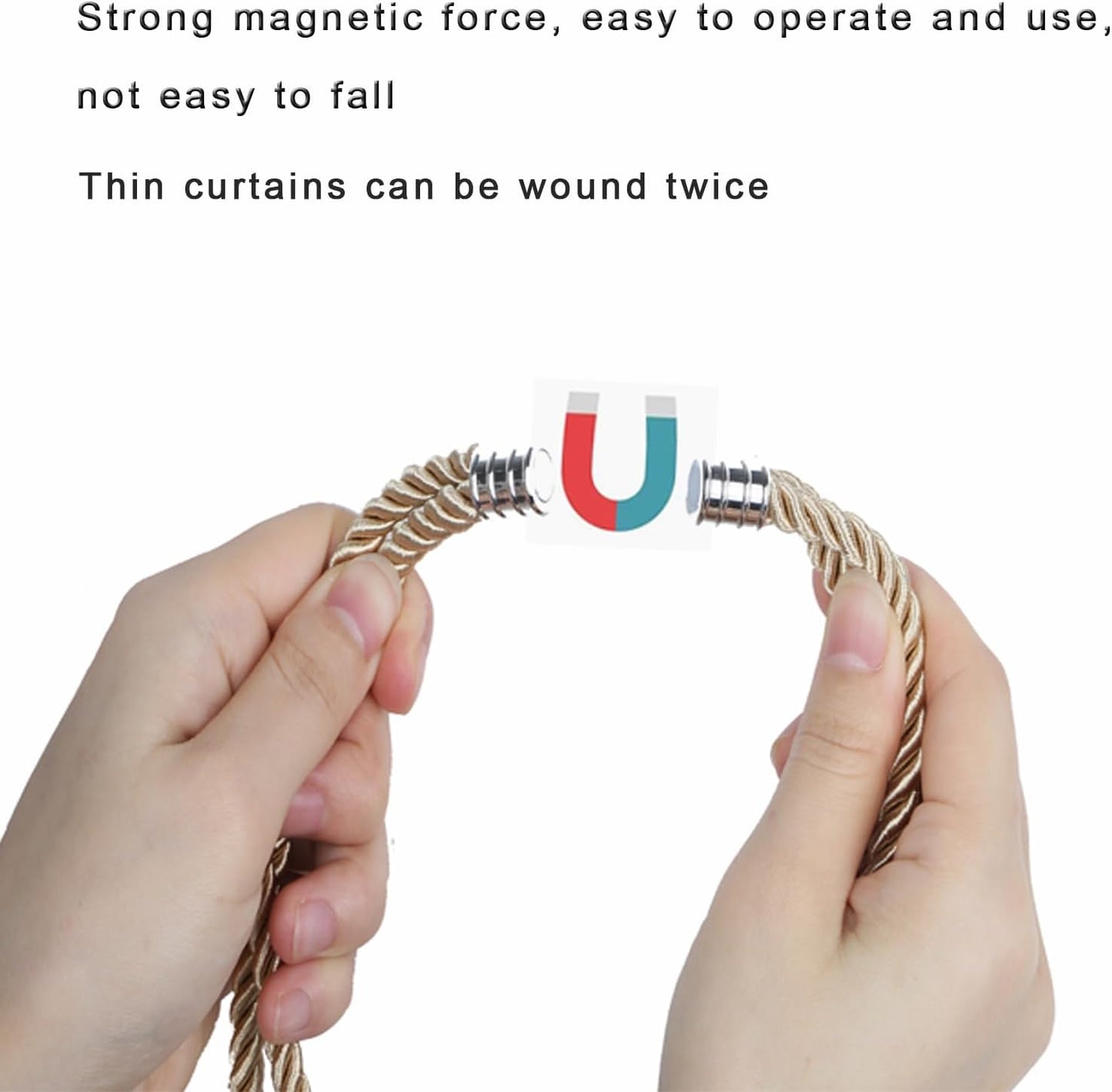 Fenghuangwu 4Pack Magnetic Curtain Tiebacks – Bohemian Style Handmade Woven Tie-Backs for Drapes,Elegant Exquisite Knot Holdbacks,Outdoor Boho & Modern Home Decor（Gold