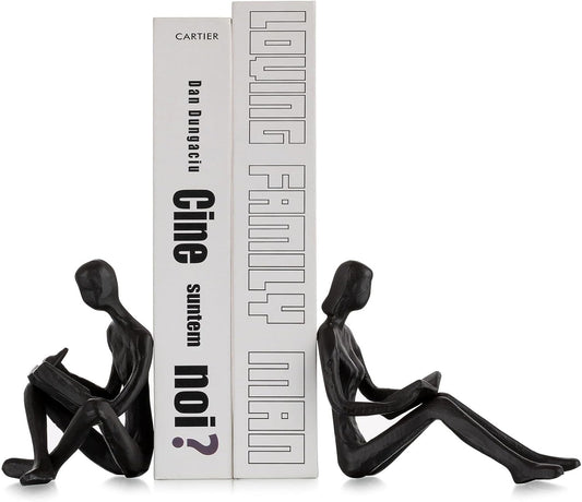 Sziqiqi Book Ends for Shelves Decorative - Cast Iron Bookends for Books Reading Couple Bookshelf Decorative Objects Metal Modern Statue Sculpture Gift for Readers Book Lovers Nerd