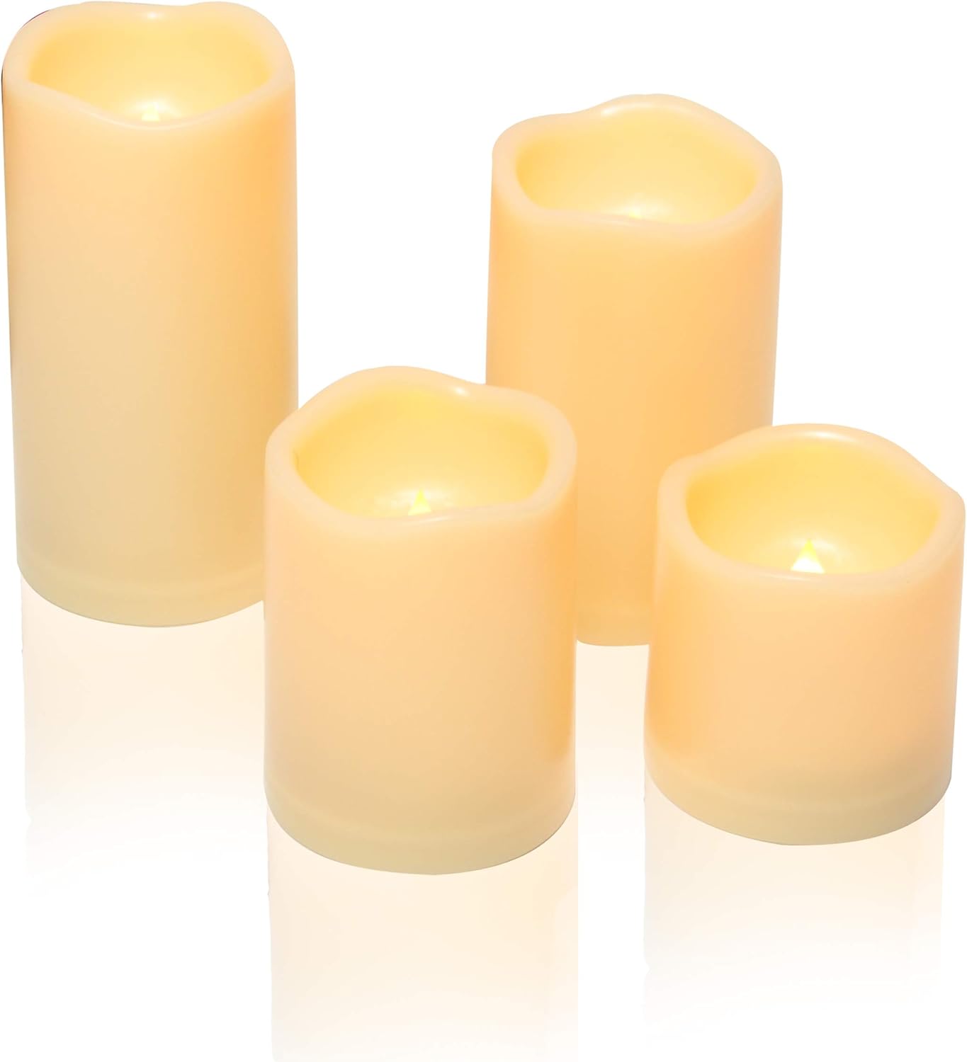 CANDLE CHOICE Waterproof Outdoor Battery Operated Flameless Candles with Timer Realistic Flickering Plastic Fake Electric LED Pillar Lights for Lantern Garden Wedding Christmas Decorations 4 Pack