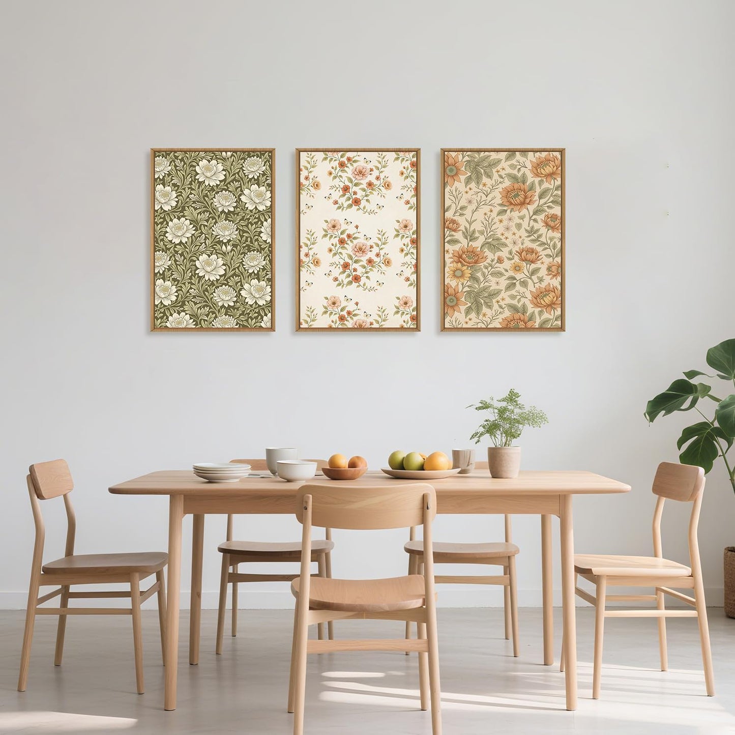 Vintage Pastoral Floral Framed Canvas Wall Art Set, Boho Colorful Flower Wall Decor, Peony Wildflower Wall Painting, Retro Botanical Art Prints for Living Room, Bedroom, Office - 16"X24"X3