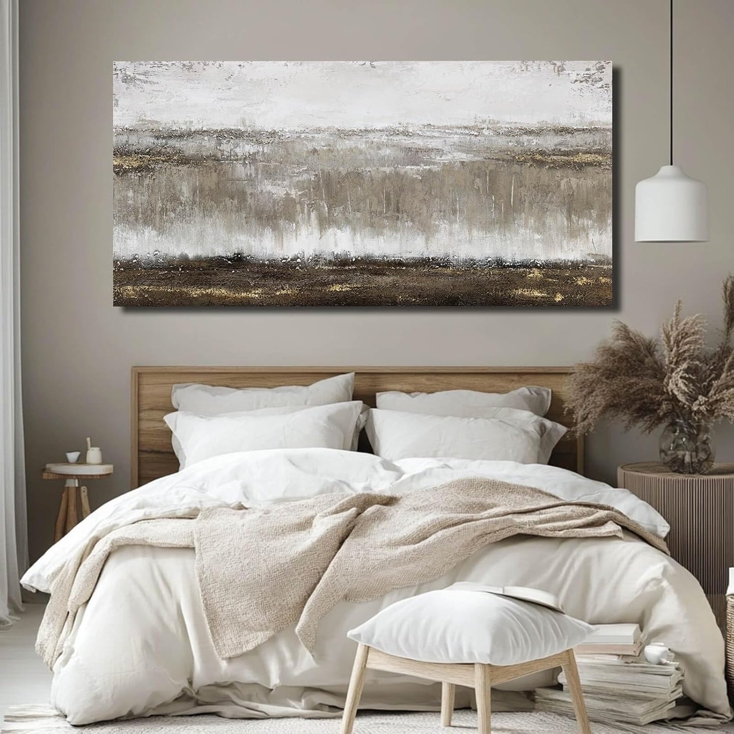 Canvas Wall Art - Abstract Wall Decor for Living Room - Grey Pictures Black and White Artwork for Walls Posters Aesthetic Office Home Bederoom Decorations 29x58 in