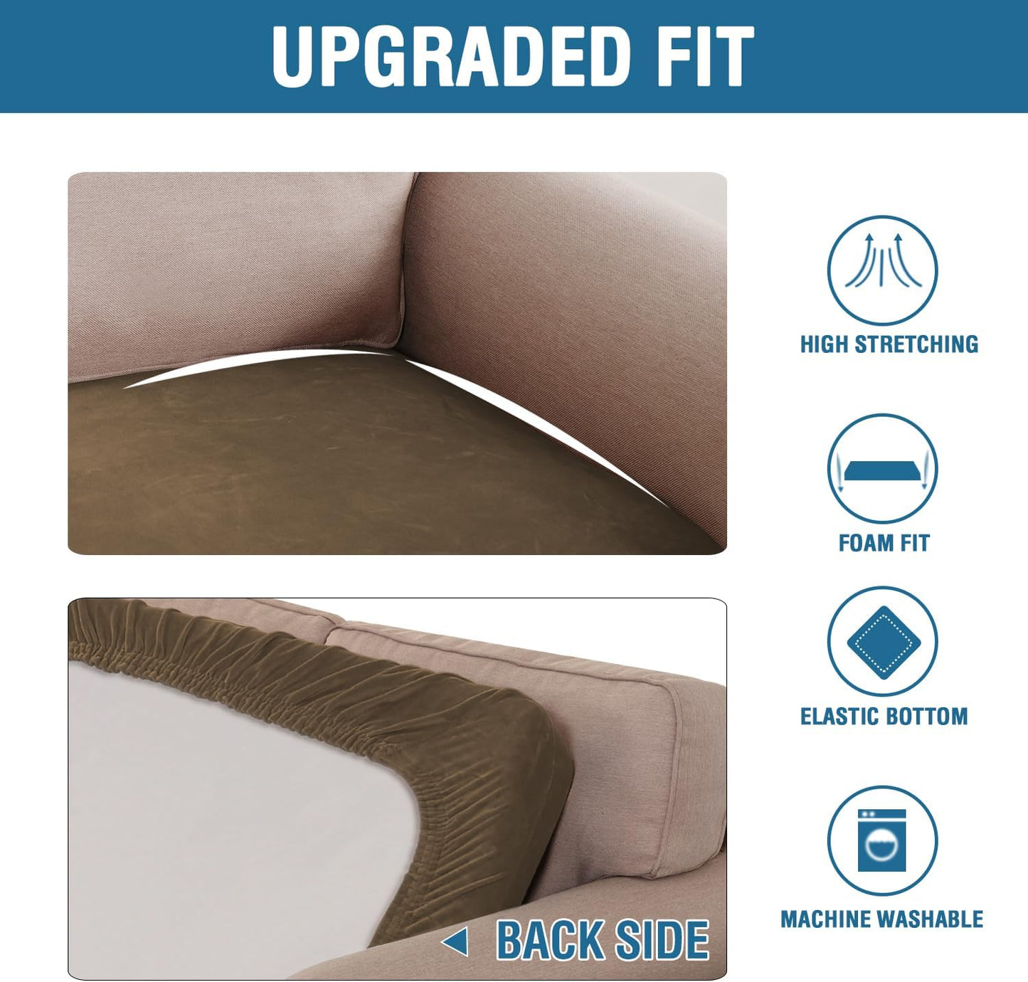 H.VERSAILTEX Velvet Stretch Individual Cushion Cover Plush Cushion Slipcover for Loveseat Sofa Furniture Protector Seat Cushion Sofa Cover (1 Piece Loveseat Cushion Cover, Bronze Brown)