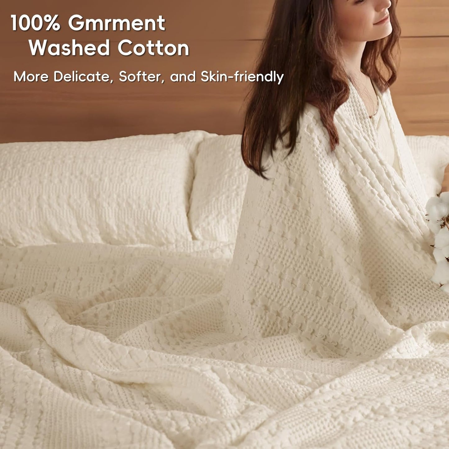 PHF 100% Cotton Waffle Weave Blanket King Size, Soft Lightweight Breathable Cozy Summer Blankets for Bed, Luxury Aesthetic Woven Bedding for Home Decor, 108"x90", Undyed